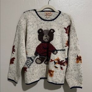 Woolrich Vintage Sweater Teddy Bear Women Medium Wool blend Autumn Leaves